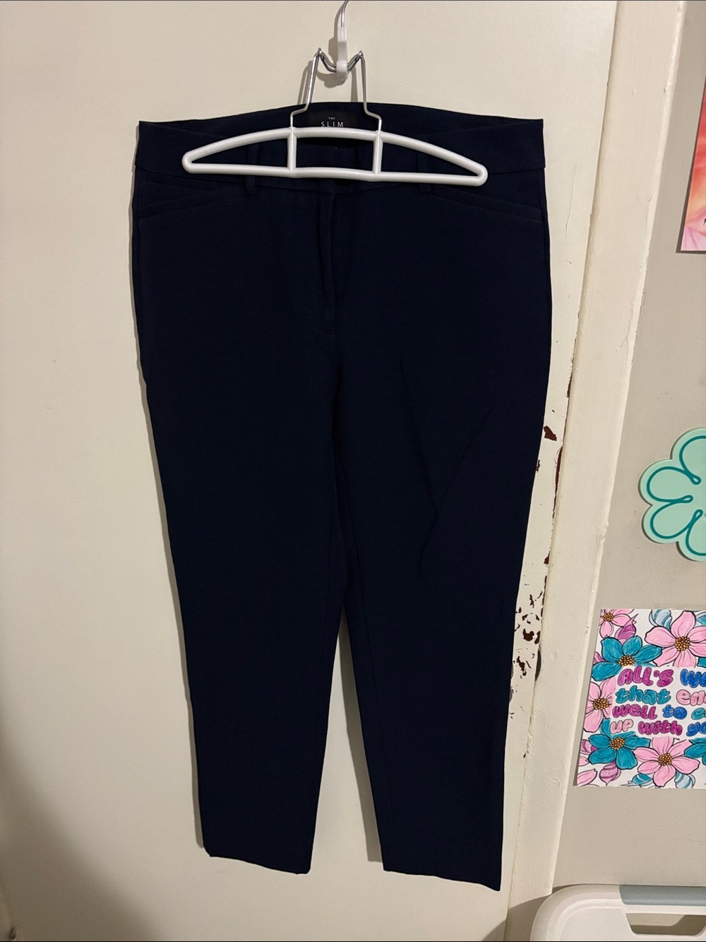 Women's 4 White House Black Market The Slim Ankle Dress Pants Navy-Cotton Blend